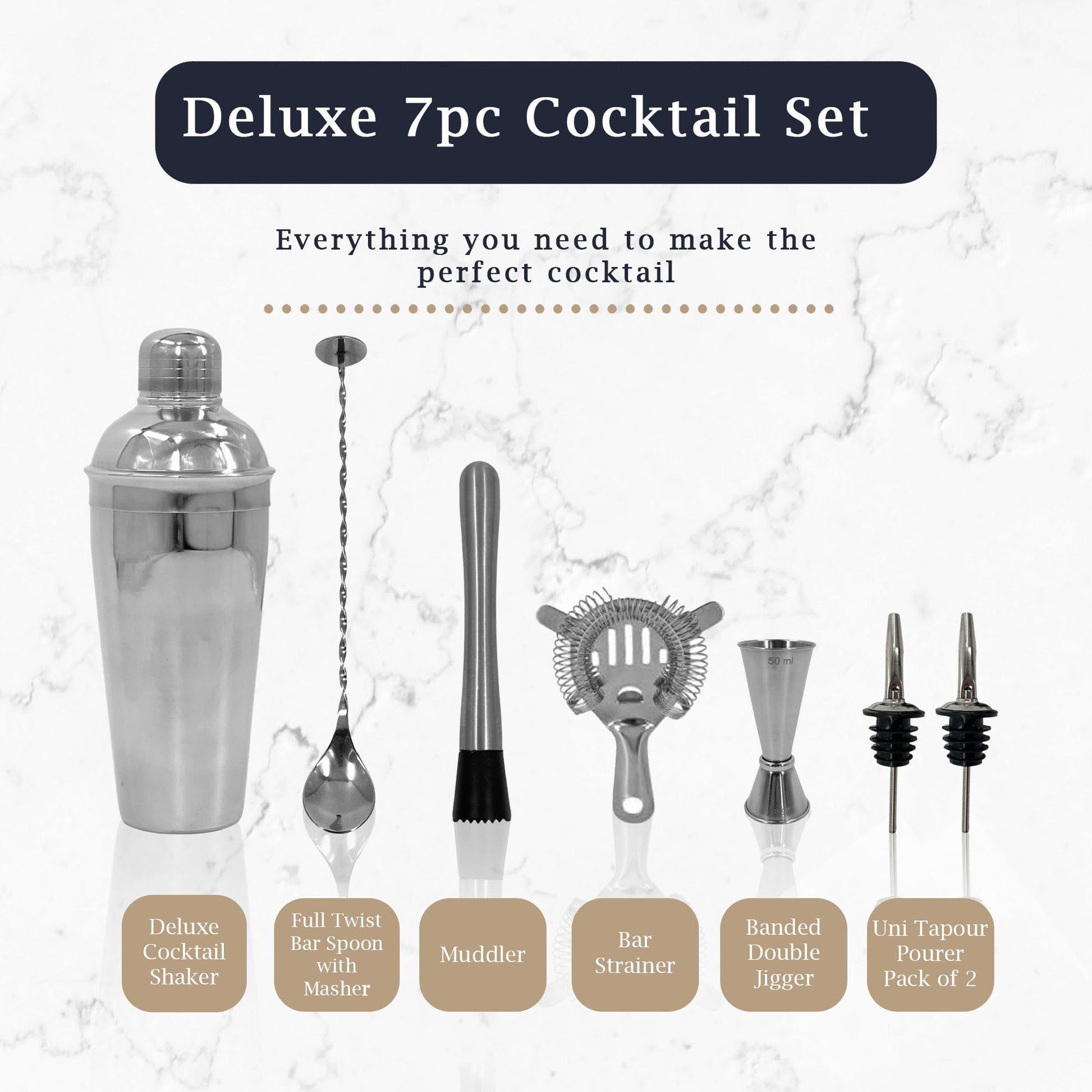 Premium Stainless Steel Cocktail Shakers Set,Cocktail Making Kit, Cocktail Set, Shaker, Jigger, Muddler, Strainer, Pourers, Mixing Spoon, Bar Blade & More - Premium Home from Chabrias Ltd - Just £9.49! Shop now at Chabrias Ltd