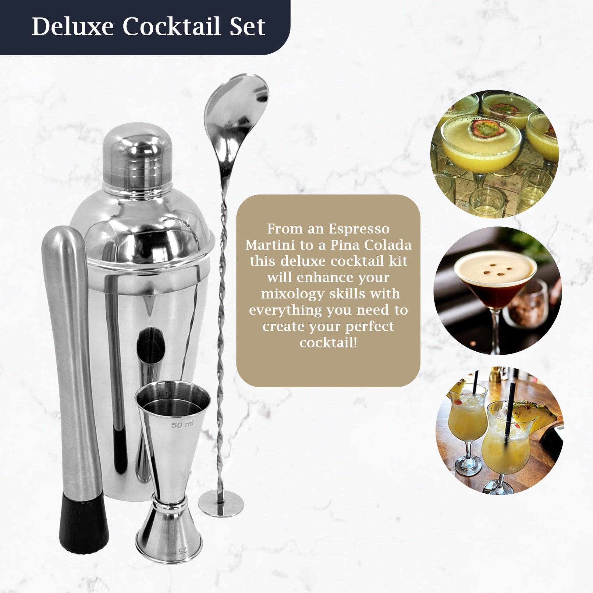 Premium Stainless Steel Cocktail Shakers Set,Cocktail Making Kit, Cocktail Set, Shaker, Jigger, Muddler, Strainer, Pourers, Mixing Spoon, Bar Blade & More - Premium Home from Chabrias Ltd - Just £9.49! Shop now at Chabrias Ltd