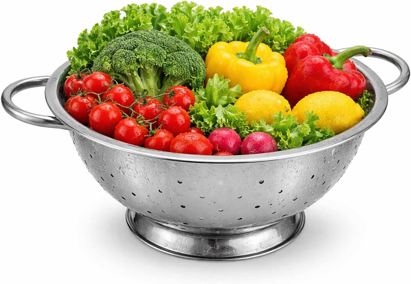 Stainless Steel Colander with Two Robust Handles - Heavy Duty and Efficient Draining