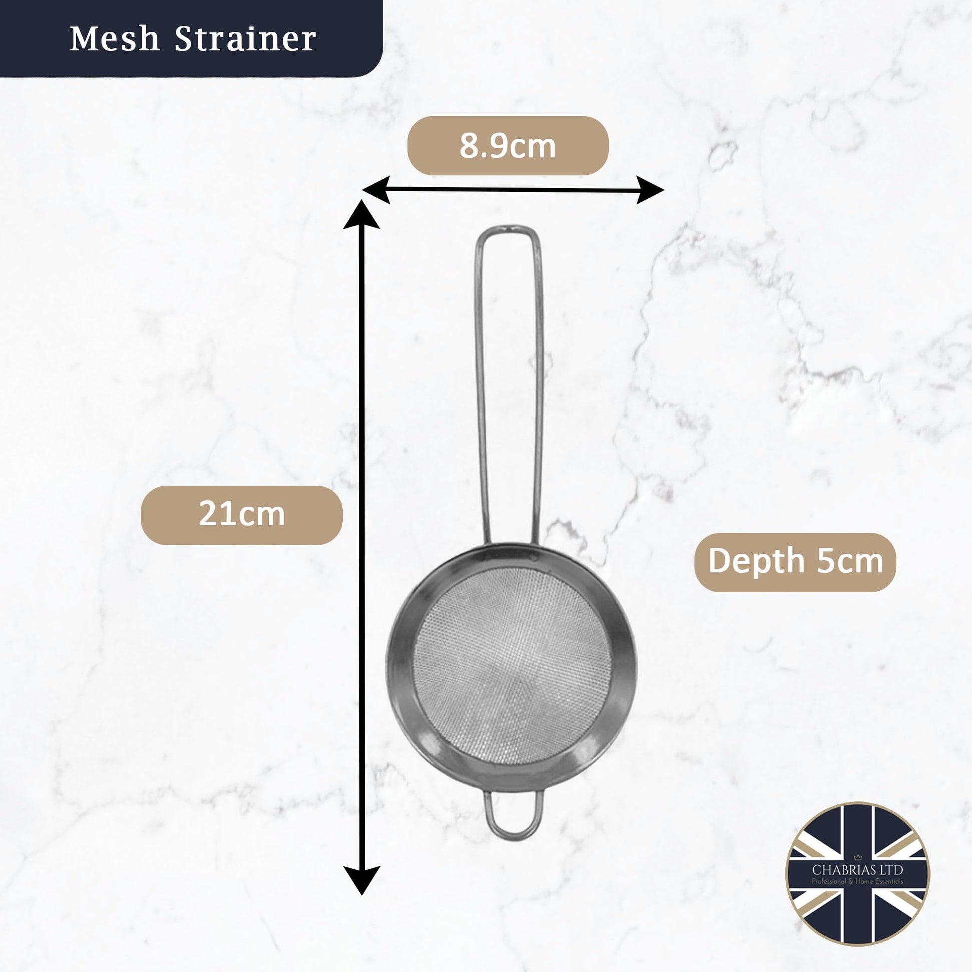 Chabrias Fine Mesh Cocktail Strainer Small Sieve- Stainless Steel - 23 x 7.8 x 4.6cm - Professional Bartending Tool - Premium Kitchen from Chabrias Ltd - Just £4.74! Shop now at Chabrias Ltd