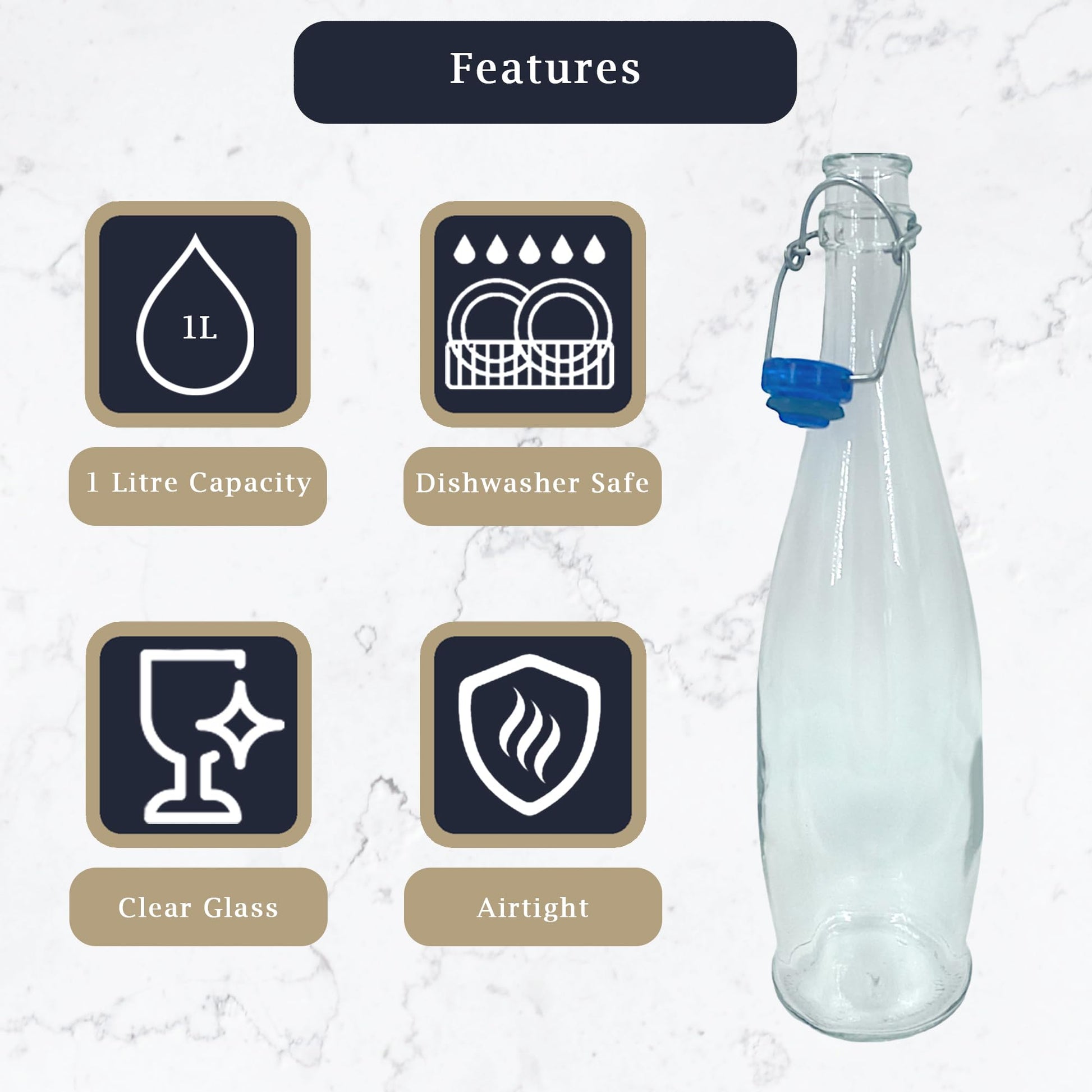 Chabrias Ltd Traditional Glass Water Bottle with Swing Top, 1 Litre (1000 ml) – Ceramic Stopper, Airtight Seal - Premium Home from Chabrias Ltd - Just £5.99! Shop now at Chabrias Ltd