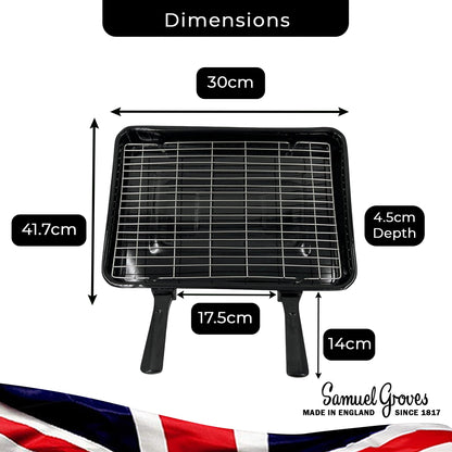 Vitreous Enamel Grill Pan & Handle, Wire Rack UK Made - Premium Kitchen from Samuel Groves - Just £23.99! Shop now at Chabrias Ltd