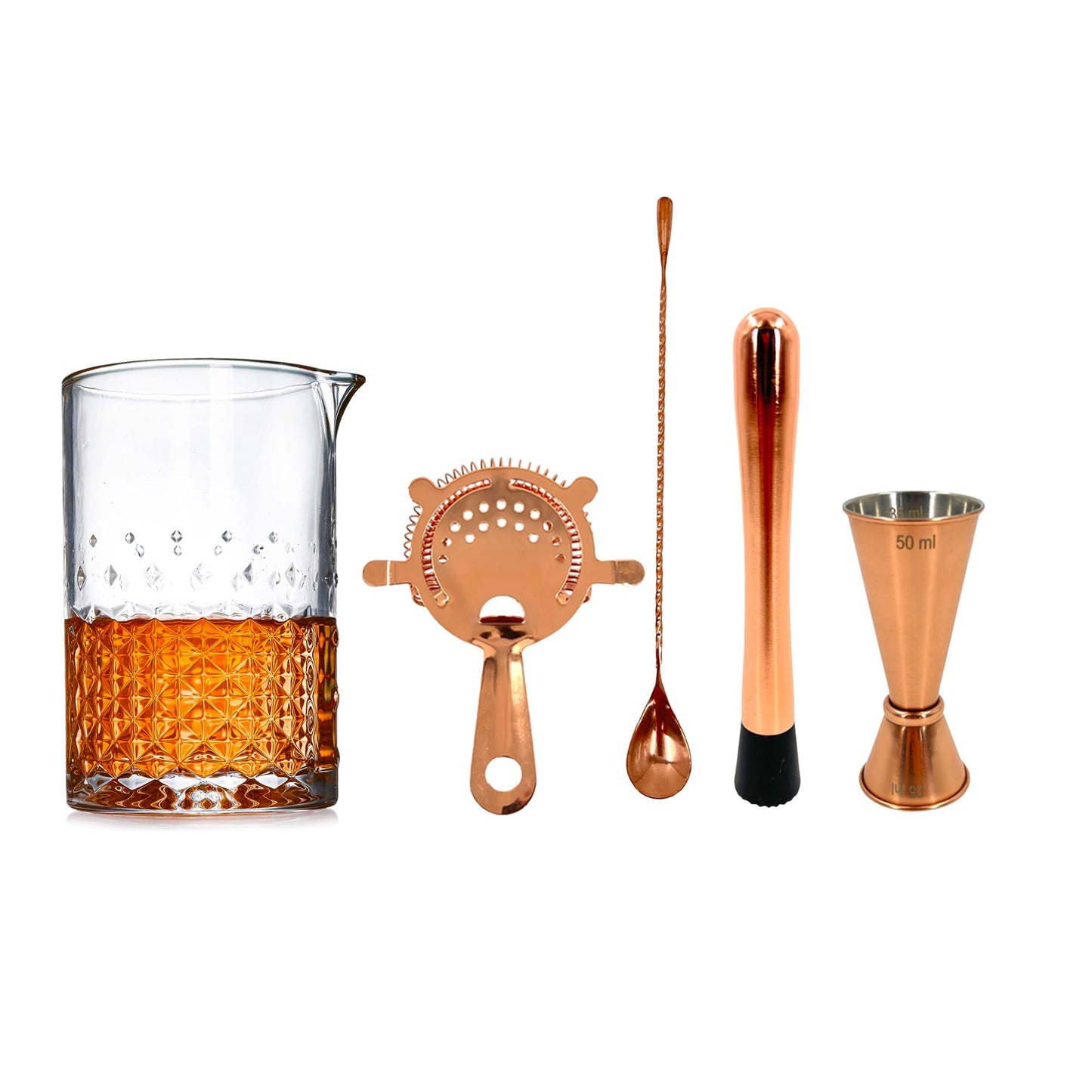 5 Piece Cocktail Mixing Glass Set – Large Mixing Jug for 3 Cocktails, Includes Hawthorne Strainer, 25/50ml Jigger, Cocktail Spoon & Muddler - Premium Home from Chabrias Ltd - Just £18.99! Shop now at Chabrias Ltd