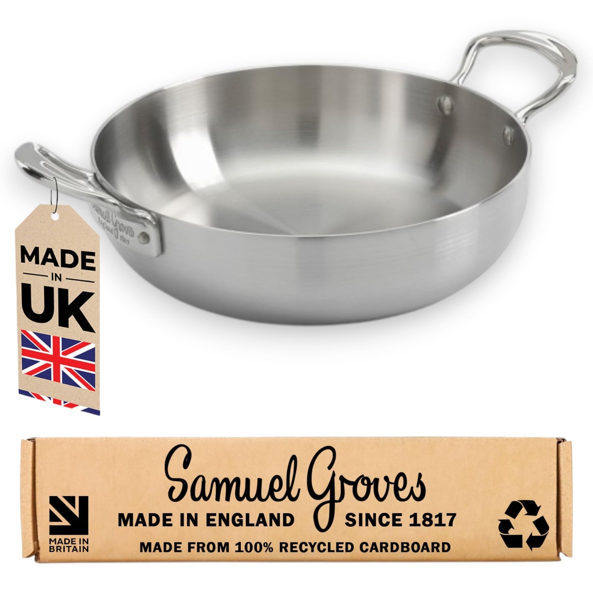 Samuel Groves - Stainless Steel Tri-Ply Chefs Pan, Suitable for All Hobs - Made in England - Premium Kitchen from Samuel Groves - Just £96.90! Shop now at Chabrias Ltd