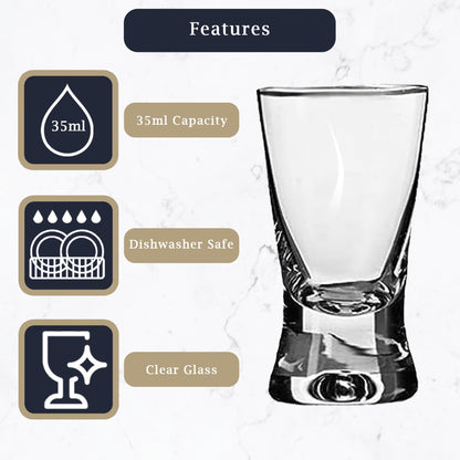 Chabrias Ltd Heavy Base V-Shaped Shot Glasses | Set of 6 or 12 | Durable 35ml Shot Glasses for Vodka, Whiskey, Tequila, Espresso, Desserts | Dishwasher Safe & Perfect for Gifting