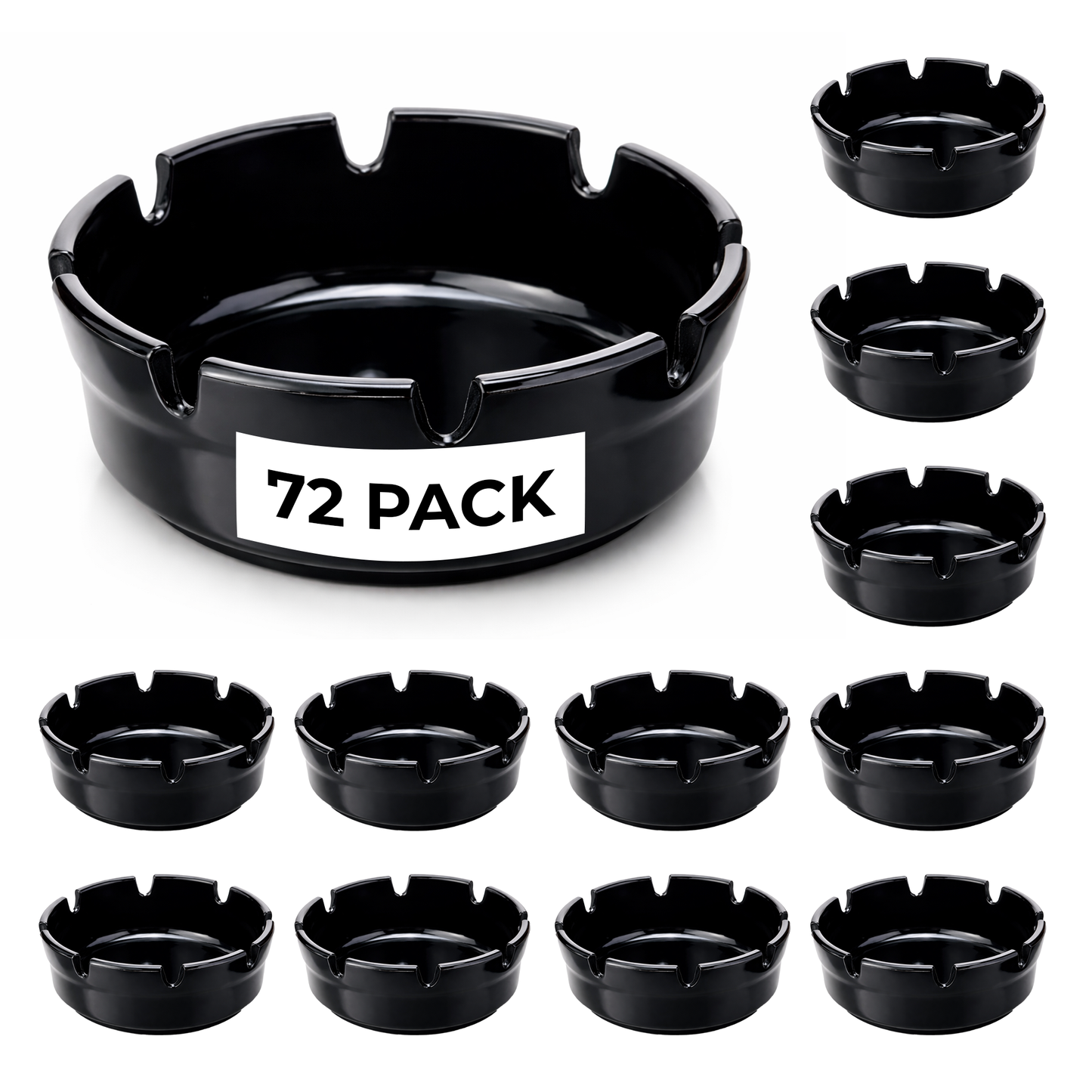 4" Melamine Ashtray, Black (72 pack)