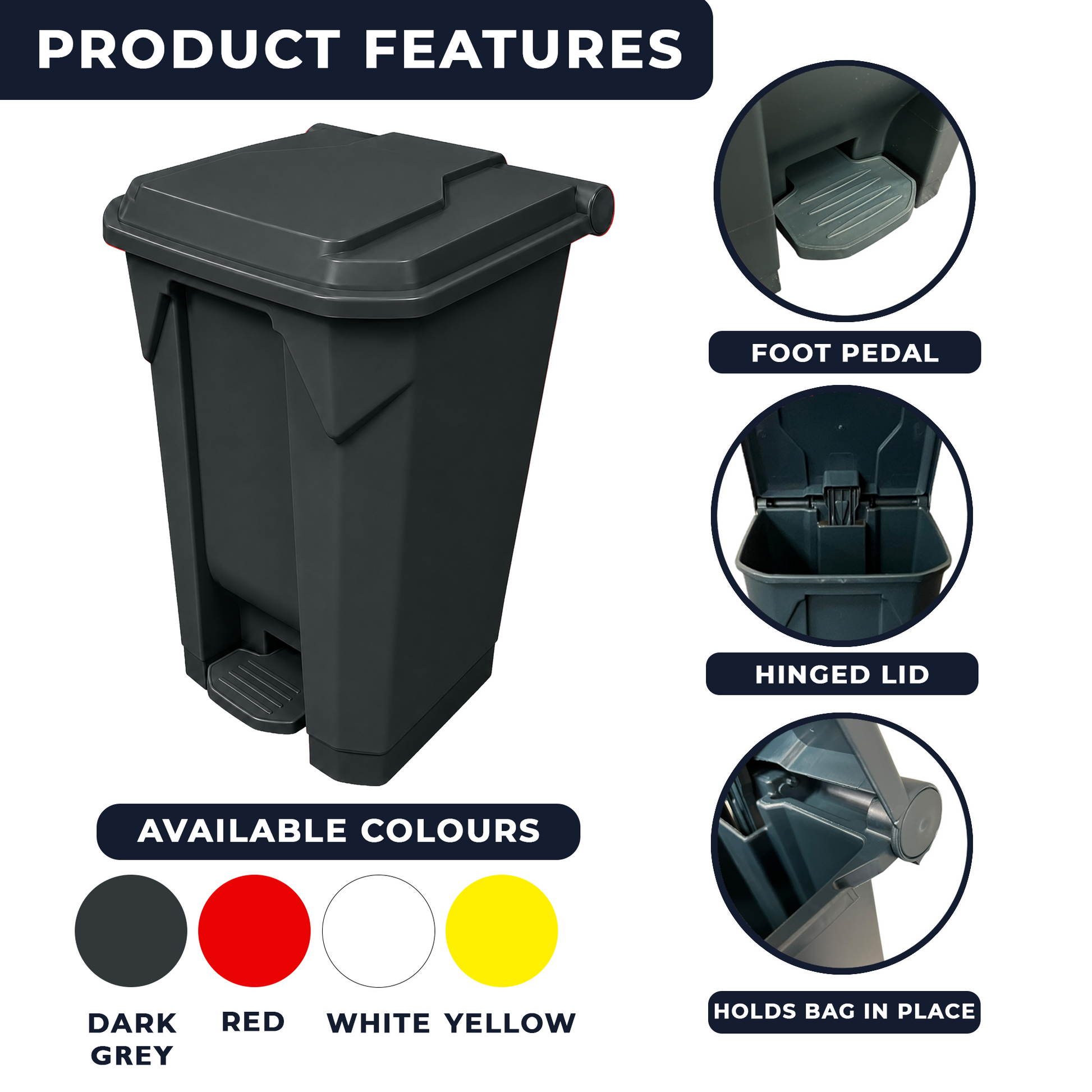 Large grey pedal rubbish bin for indoor and sheltered outdoor waste disposal in busy shared spaces