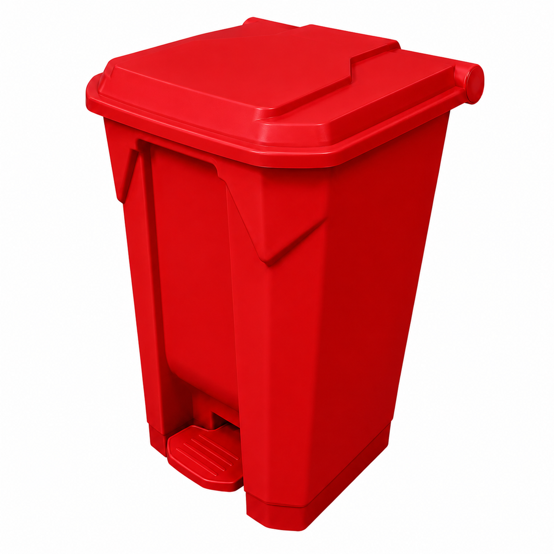Large red 80L hands-free waste bin with foot pedal for workplace recycling and general rubbish