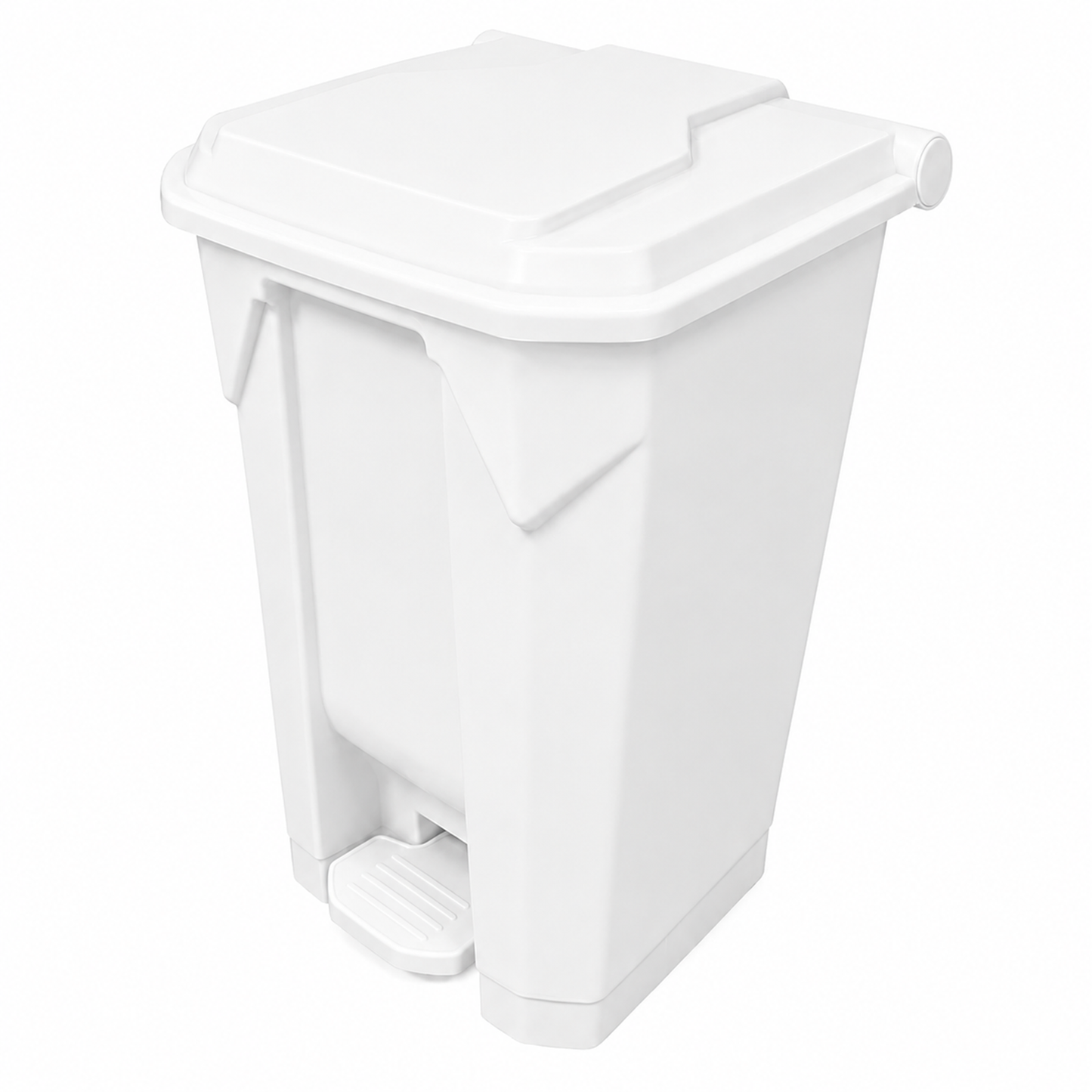Large white 80L hands-free waste bin with foot pedal for workplace recycling and general rubbish