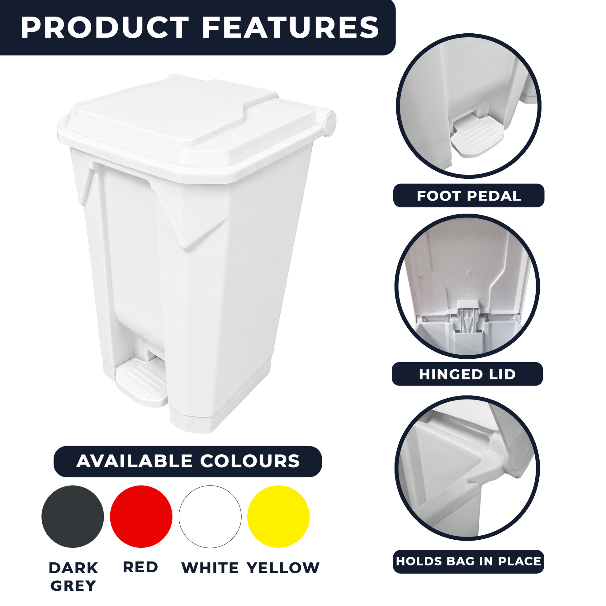 Large white pedal rubbish bin for indoor and sheltered outdoor waste disposal in busy shared spaces
