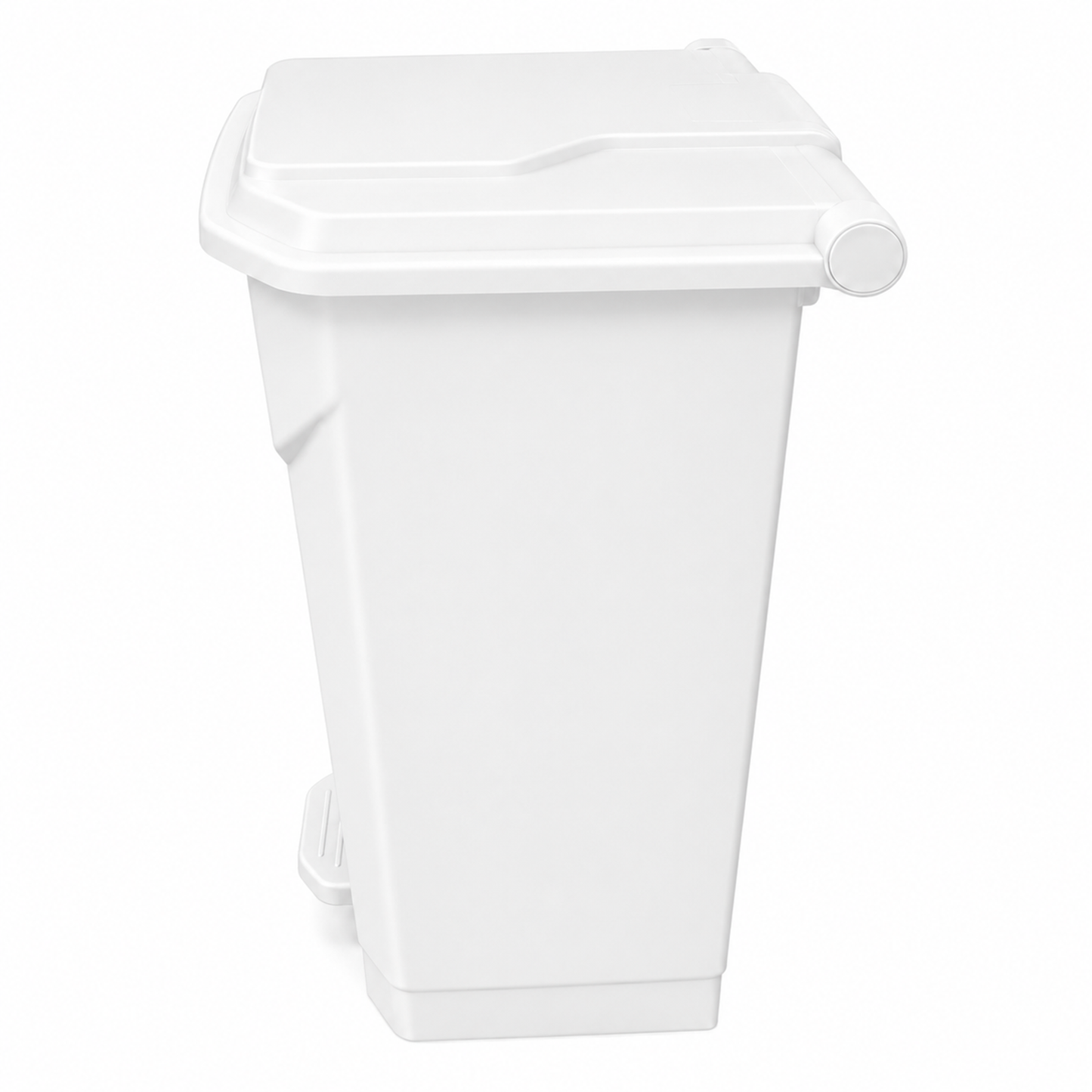 White polypropylene pedal bin with lid, ideal for kitchens, offices, schools and washrooms