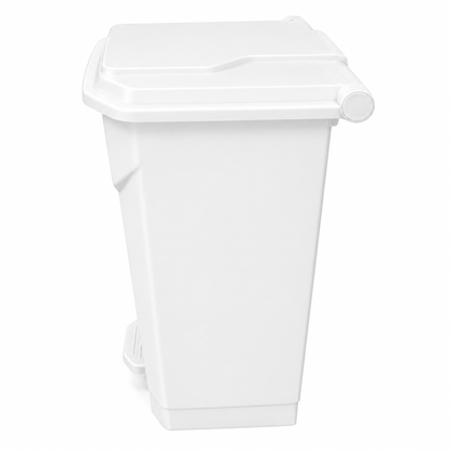White polypropylene pedal bin with lid, ideal for kitchens, offices, schools and washrooms