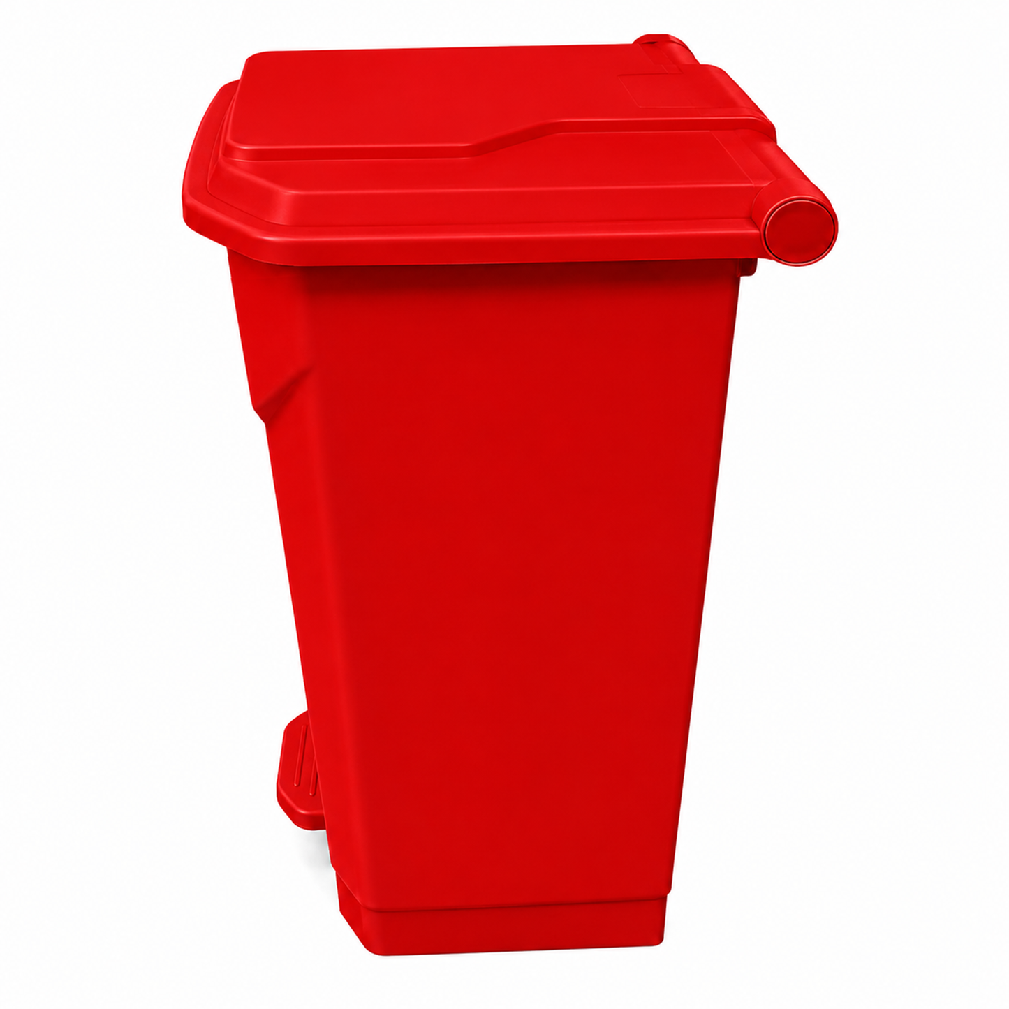 Red polypropylene pedal bin with lid, ideal for kitchens, offices, schools and washrooms