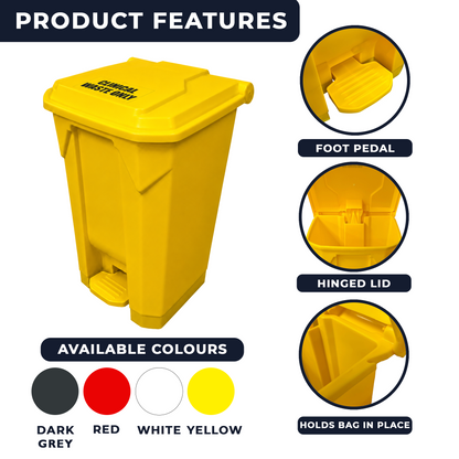 80 Litre Yellow Clinical Waste Step-on Pedal Bin - Hands-Free Waste Bin for Hospitals, Clinics & Care Home