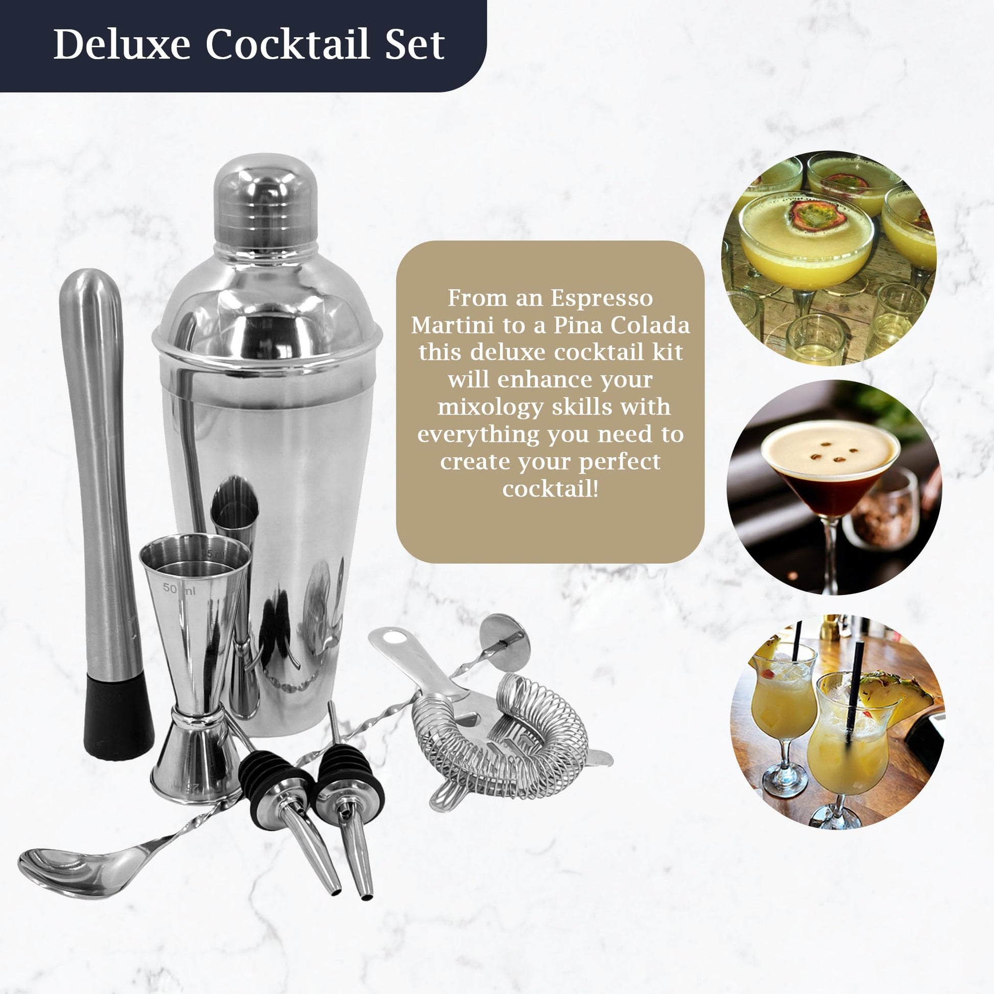 Premium Stainless Steel Cocktail Shakers Set,Cocktail Making Kit, Cocktail Set, Shaker, Jigger, Muddler, Strainer, Pourers, Mixing Spoon, Bar Blade & More - Premium Home from Chabrias Ltd - Just £9.49! Shop now at Chabrias Ltd