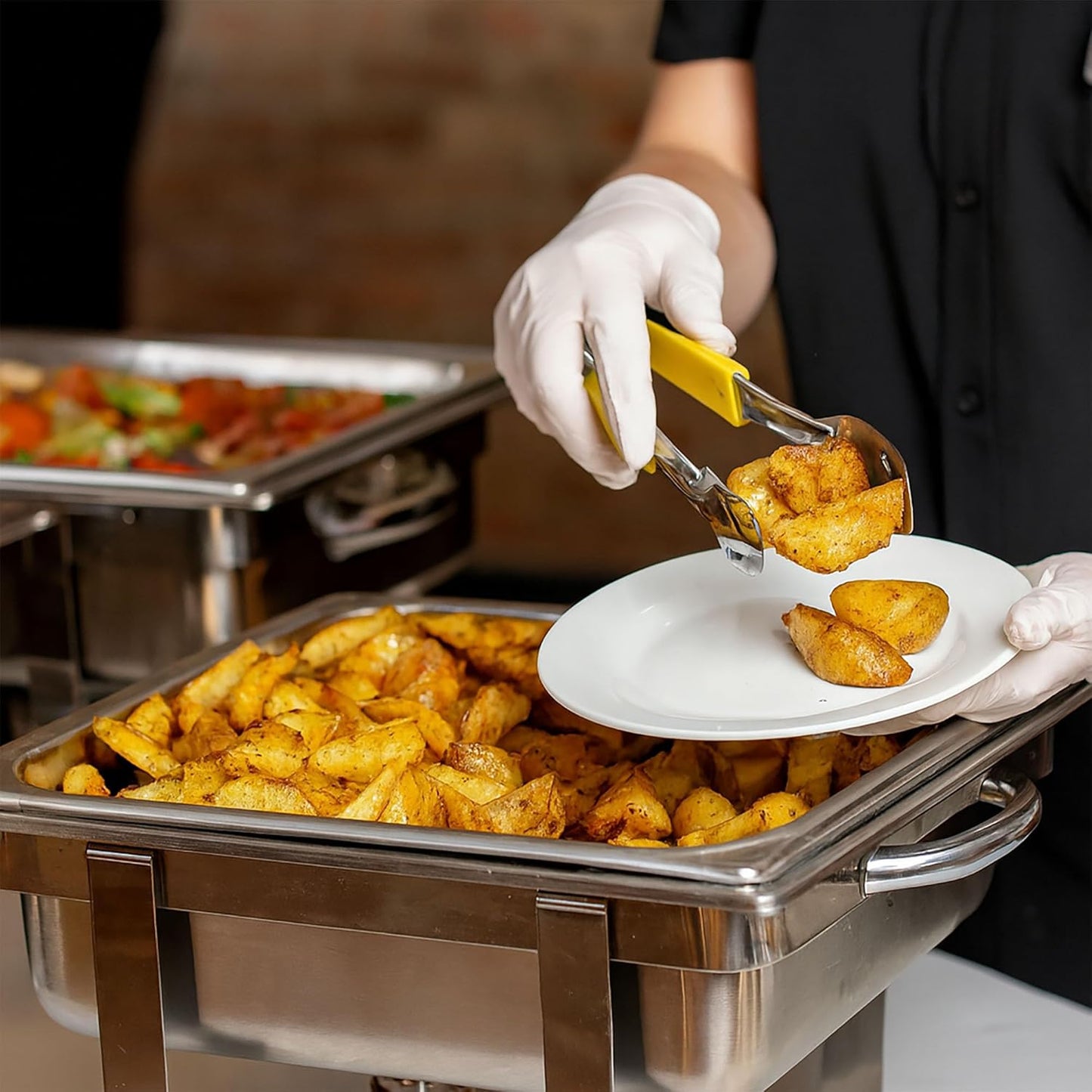 Le Buffet Stainless Steel Serving Tongs Set – Colour Coded Handles (Black, Yellow, Green) - Premium Kitchen from Chabrias Ltd - Just £25.99! Shop now at Chabrias Ltd