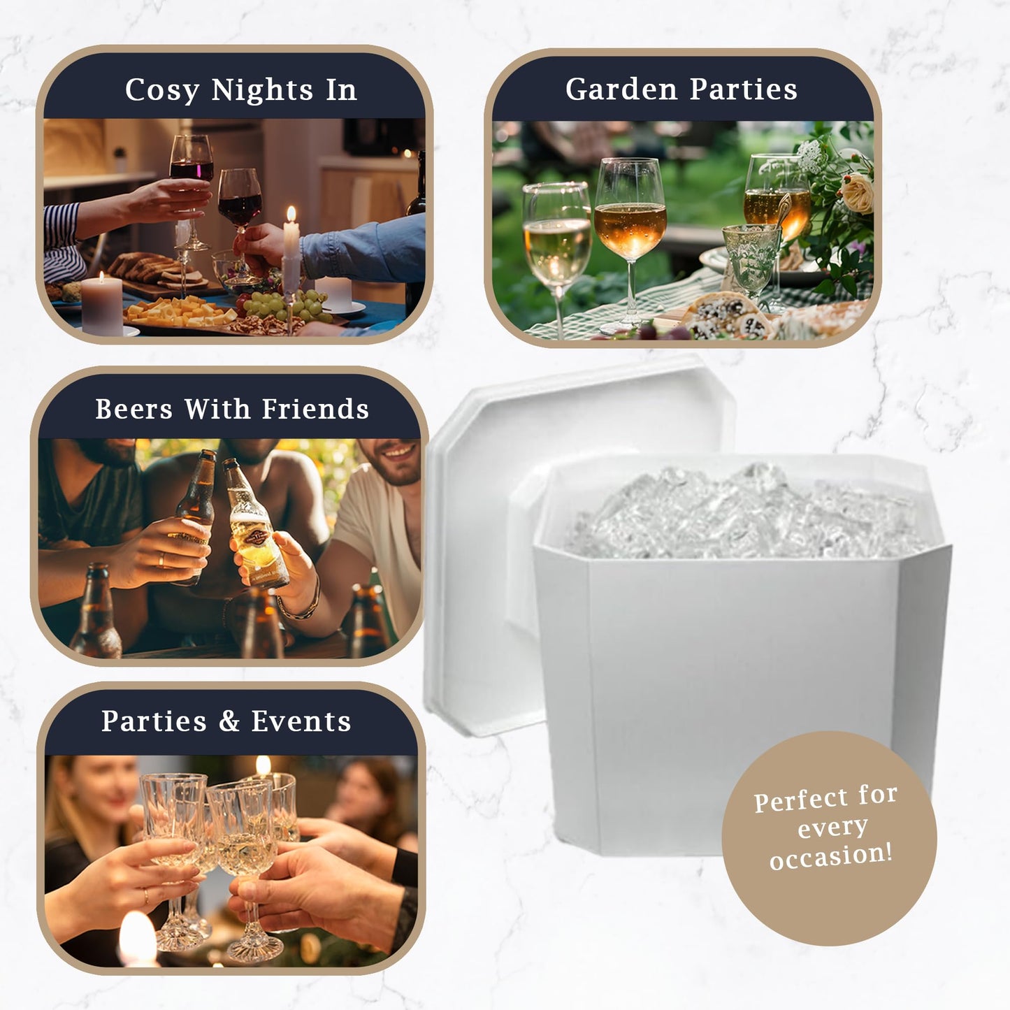 6 Litre Octagonal & Double Walled Insulation Ice Bucket with Lid White - Premium Kitchen from Chabrias Ltd - Just £14.20! Shop now at Chabrias Ltd