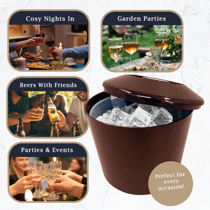4 Litre Round Plastic Ice Bucket With Lid Double Walled Insulation Brown - Premium Barcode from Chabrias Ltd - Just £13.29! Shop now at Chabrias Ltd