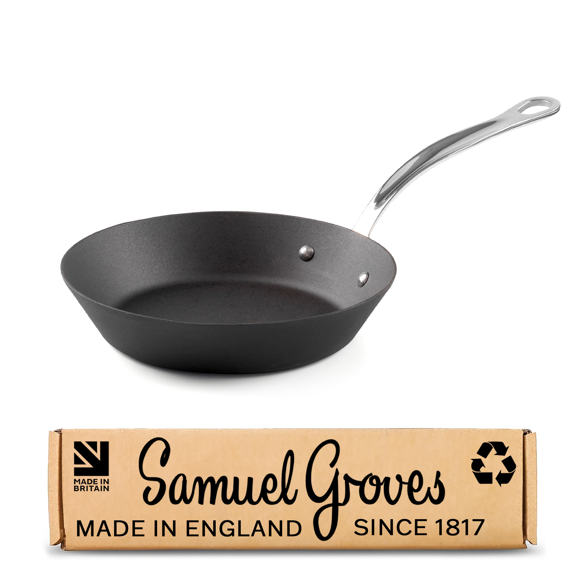 Samuel Groves 20cm seasoned carbon steel frying pan made in England