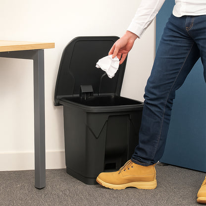 Compact 30L grey office waste bin with foot operated lid