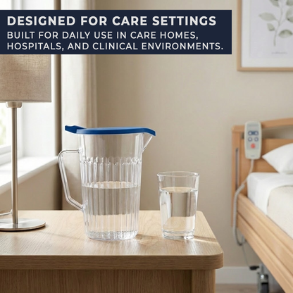 pack of 6 bedside water jugs dimensions height width capacity compact bedside design antibacterial lids
