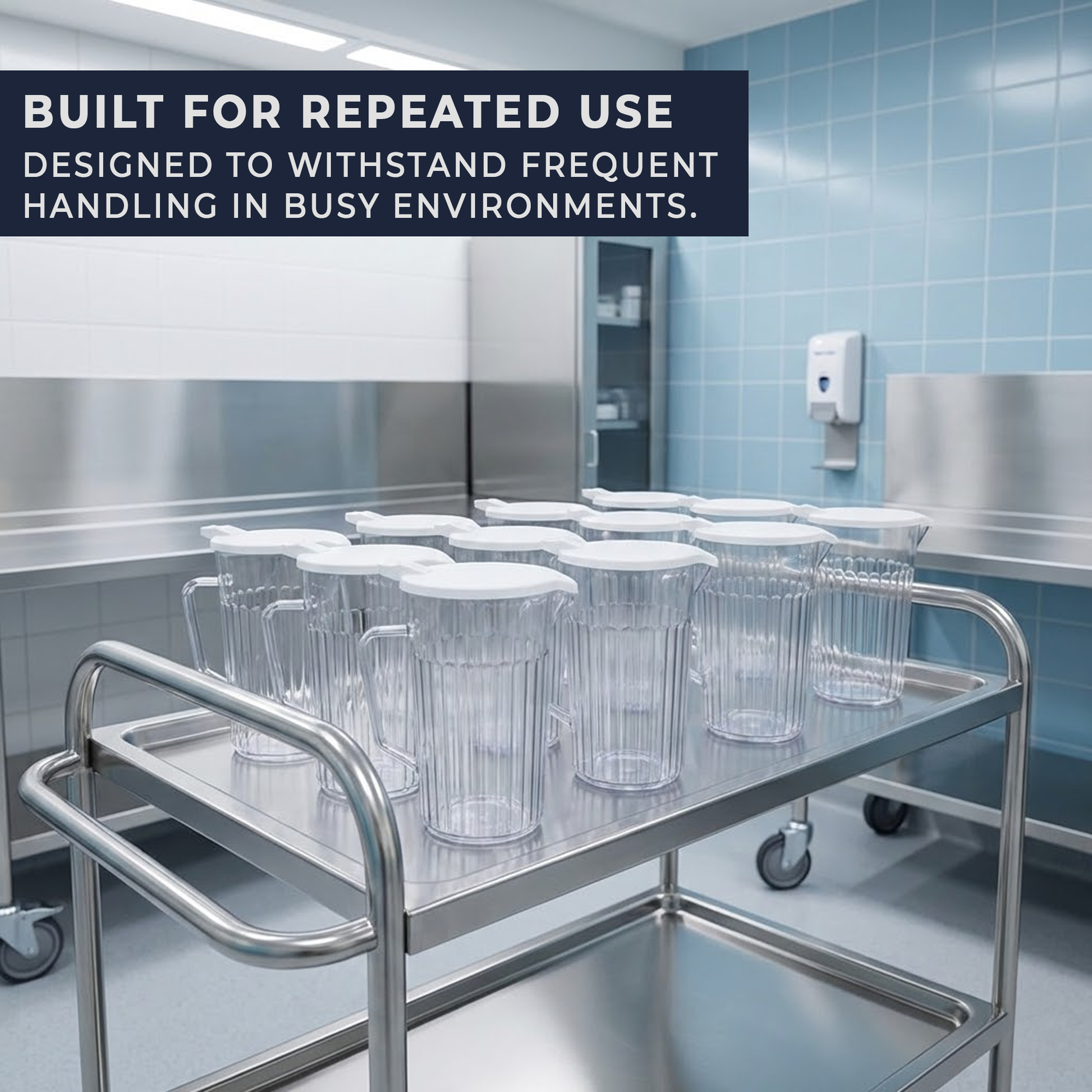 pack of 6 bedside water jugs dimensions showing height width and capacity, compact design for bedside tables