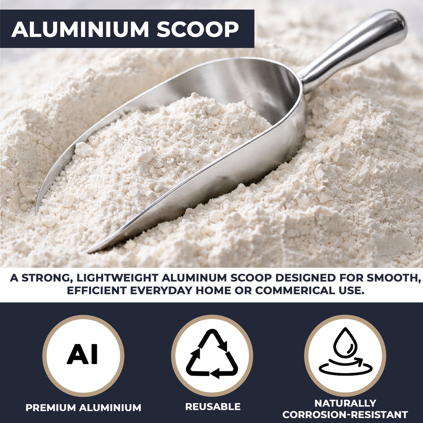 Multipurpose Aluminium Metal Scoops Set for Dry Goods - Sturdy Kitchen Scoops in Different Sizes