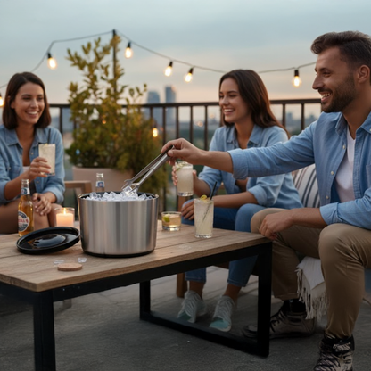 10 Litre Plastic Ice Bucket With Lid, Tongs & Removable Draining Liner, Brushed Aluminium - Premium Home from Chabrias Ltd - Just £19.99! Shop now at Chabrias Ltd