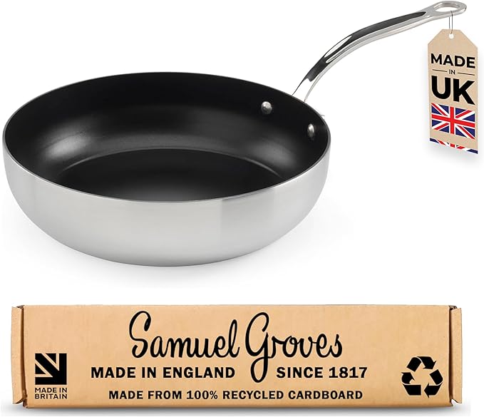 Samuel Groves - Stainless Steel Tri-Ply Chefs Pan, Suitable for All Hobs - Made in England - Premium Kitchen from Samuel Groves - Just £102! Shop now at Chabrias Ltd