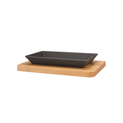 Pro Cast Iron Sizzling Dish with Wooden Serving Base, 25 x 18cm - Premium Kitchen from Chabrias Ltd - Just £24.99! Shop now at Chabrias Ltd