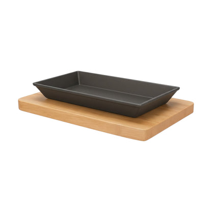 Pro Cast Iron Sizzling Dish with Wooden Serving Base, 25 x 18cm - Premium Kitchen from Chabrias Ltd - Just £24.99! Shop now at Chabrias Ltd