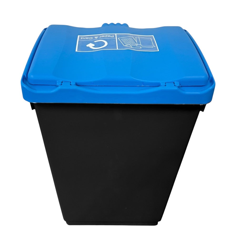 50 Litre Recycling Bin with Blue Swing Lid & Paper and Card Sticker Included - Premium Bins from Chabrias Ltd - Just £34.99! Shop now at Chabrias Ltd