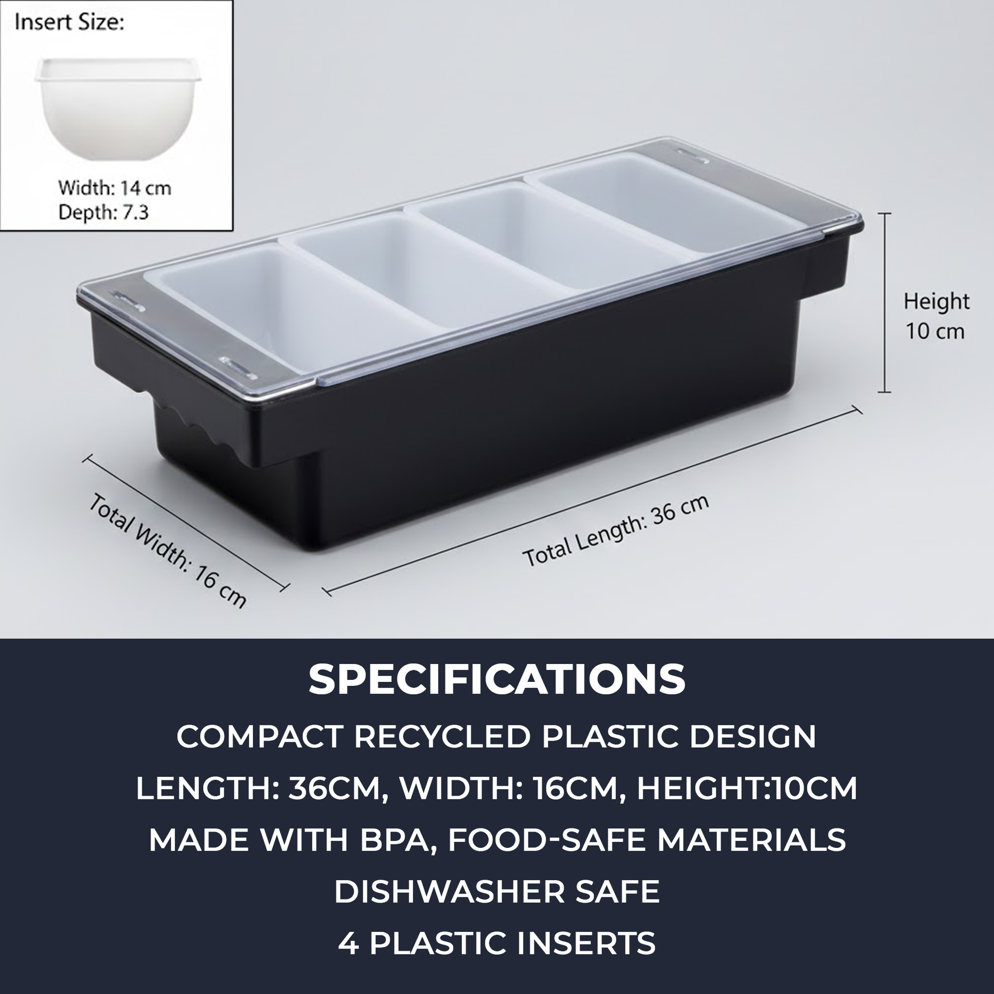 Black Plastic Condiment Holder with Clear Flip Lid & Integrated Carry Handles - 4-Compartment - Food-Safe – Professional Garnish & Topping Station - Premium  from Chabrias Ltd - Just £14.99! Shop now at Chabrias Ltd