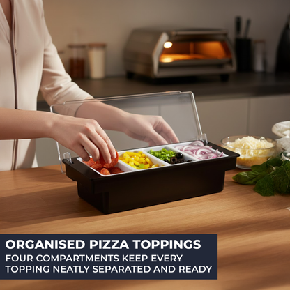 Black Plastic Condiment Holder with Clear Flip Lid & Integrated Carry Handles - 4-Compartment - Food-Safe – Professional Garnish & Topping Station - Premium  from Chabrias Ltd - Just £14.99! Shop now at Chabrias Ltd