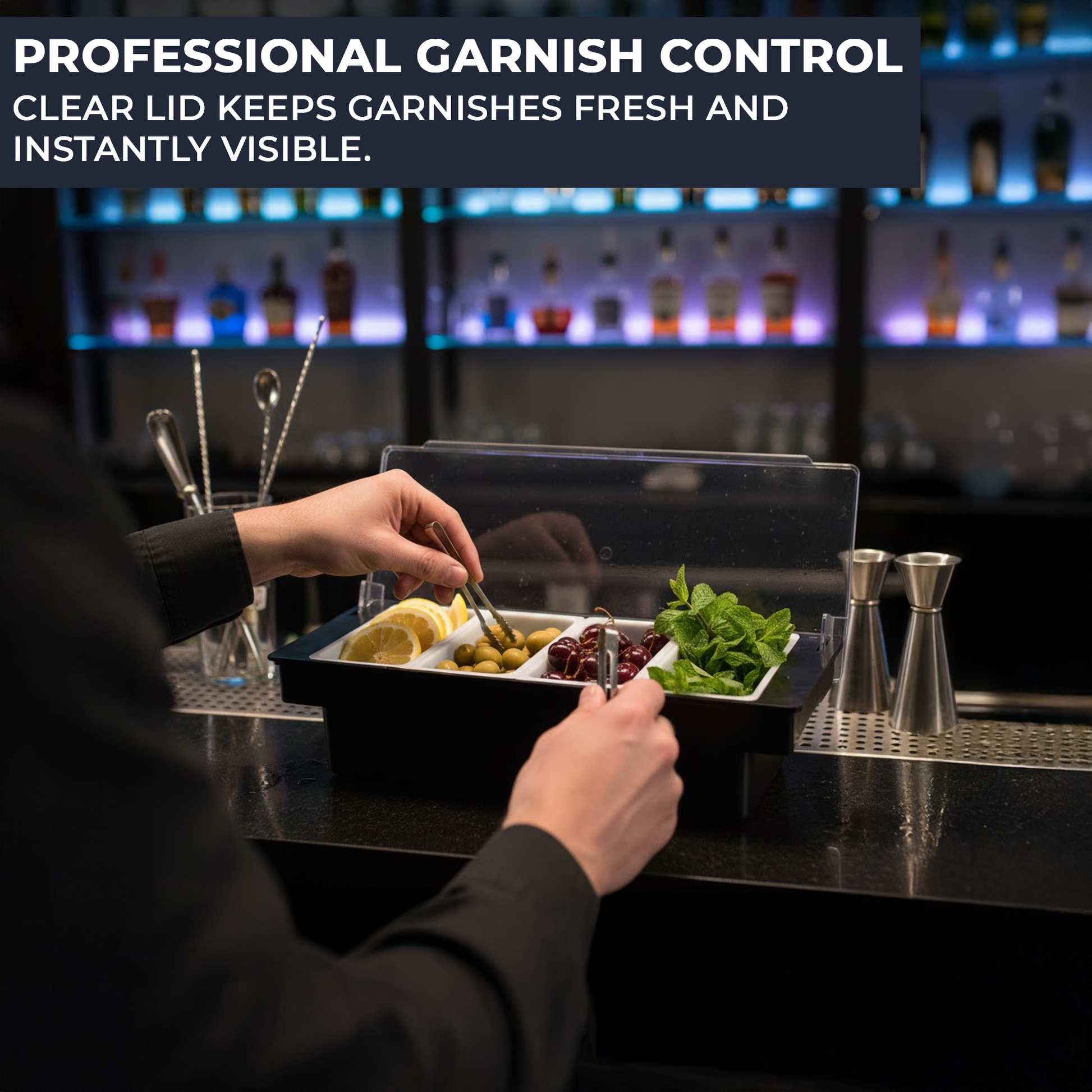 Black Plastic Condiment Holder with Clear Flip Lid & Integrated Carry Handles - 4-Compartment - Food-Safe – Professional Garnish & Topping Station - Premium  from Chabrias Ltd - Just £14.99! Shop now at Chabrias Ltd