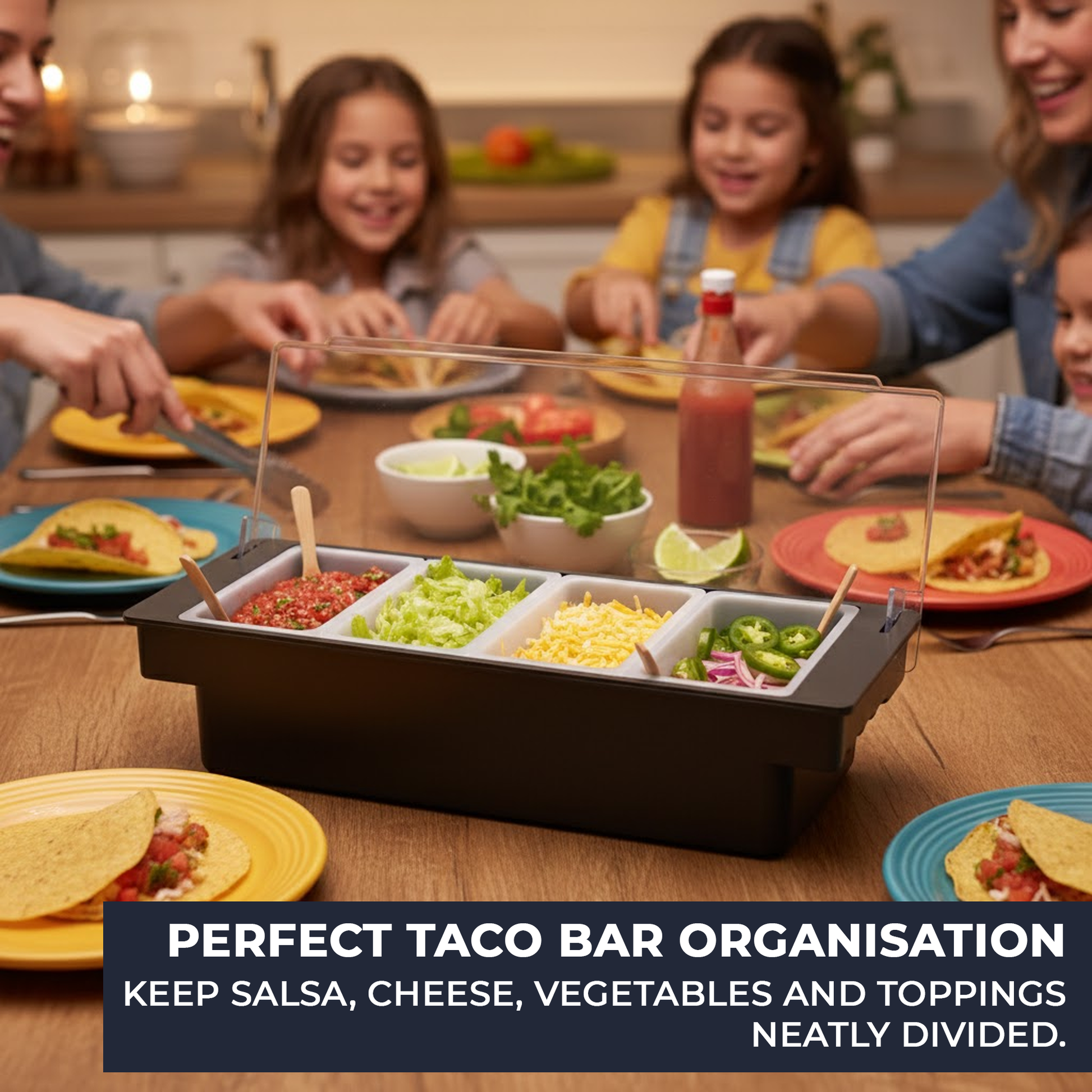 Black Plastic Condiment Holder with Clear Flip Lid & Integrated Carry Handles - 4-Compartment - Food-Safe – Professional Garnish & Topping Station - Premium  from Chabrias Ltd - Just £14.99! Shop now at Chabrias Ltd