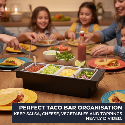 Black Plastic Condiment Holder with Clear Flip Lid & Integrated Carry Handles - 4-Compartment - Food-Safe – Professional Garnish & Topping Station - Premium  from Chabrias Ltd - Just £14.99! Shop now at Chabrias Ltd