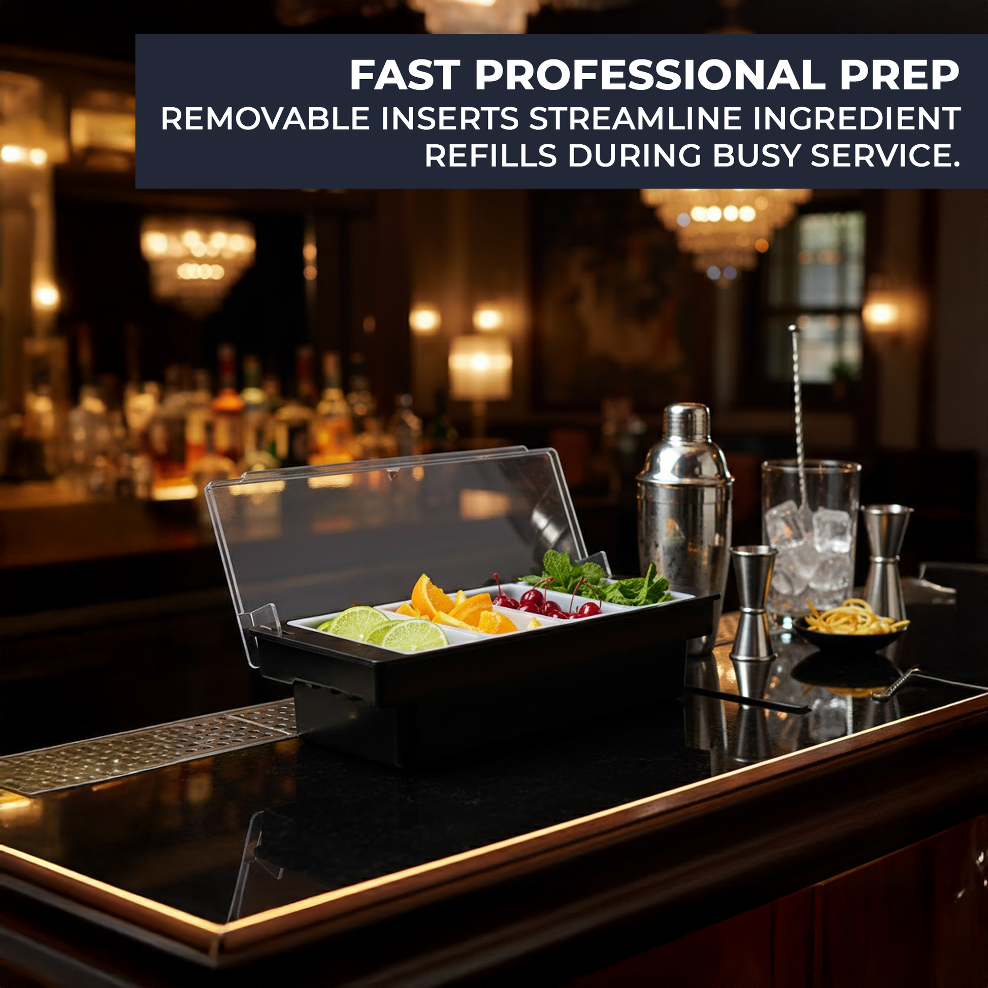 Black Plastic Condiment Holder with Clear Flip Lid & Integrated Carry Handles - 4-Compartment - Food-Safe – Professional Garnish & Topping Station - Premium  from Chabrias Ltd - Just £14.99! Shop now at Chabrias Ltd