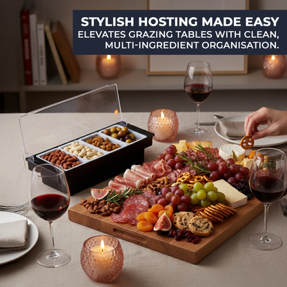 Black Plastic Condiment Holder with Clear Flip Lid & Integrated Carry Handles - 4-Compartment - Food-Safe – Professional Garnish & Topping Station - Premium  from Chabrias Ltd - Just £14.99! Shop now at Chabrias Ltd