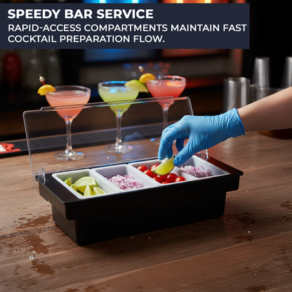 Black Plastic Condiment Holder with Clear Flip Lid & Integrated Carry Handles - 4-Compartment - Food-Safe – Professional Garnish & Topping Station - Premium  from Chabrias Ltd - Just £14.99! Shop now at Chabrias Ltd