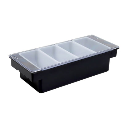 Black Plastic Condiment Holder with Clear Flip Lid & Integrated Carry Handles - 4-Compartment - Food-Safe – Professional Garnish & Topping Station - Premium  from Chabrias Ltd - Just £14.99! Shop now at Chabrias Ltd