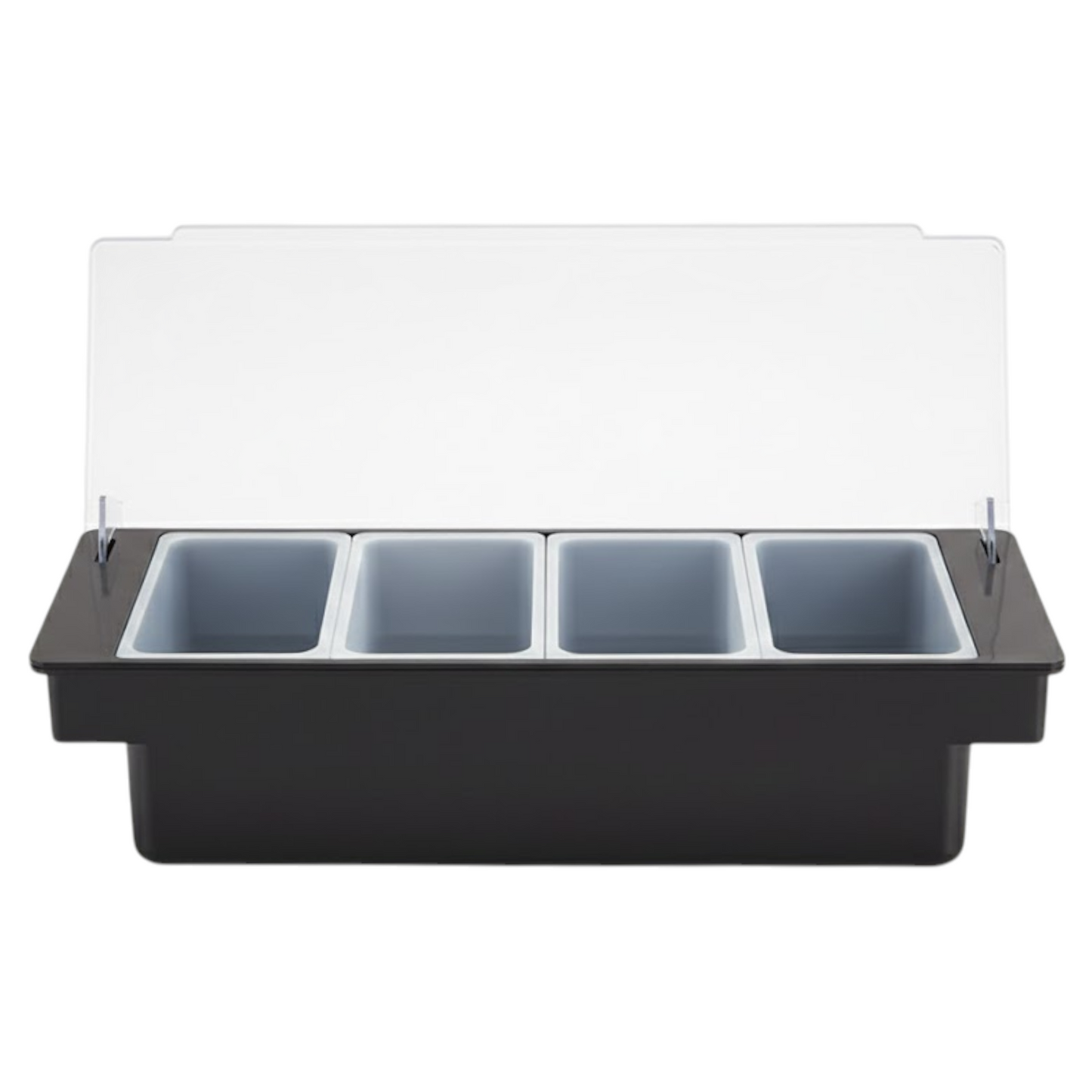 Black Plastic Condiment Holder with Clear Flip Lid & Integrated Carry Handles - 4-Compartment - Food-Safe – Professional Garnish & Topping Station - Premium  from Chabrias Ltd - Just £14.99! Shop now at Chabrias Ltd
