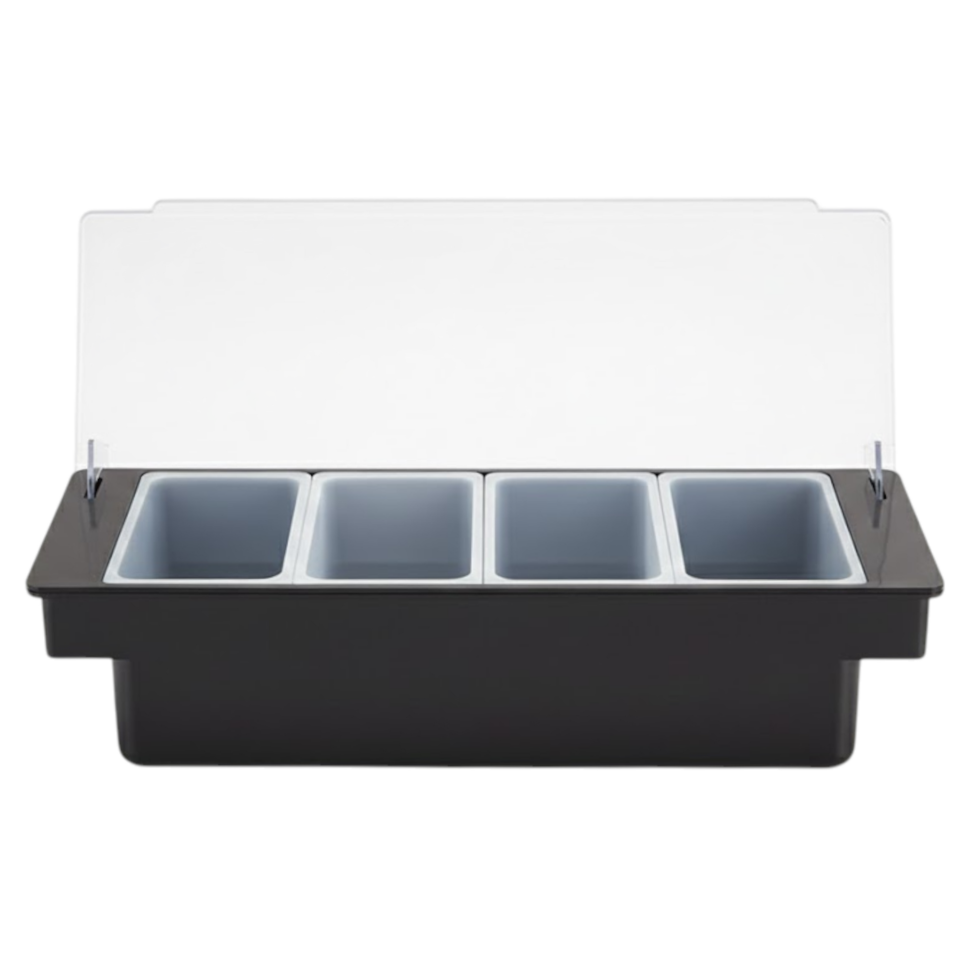 Black Plastic Condiment Holder with Clear Flip Lid & Integrated Carry Handles - 4-Compartment - Food-Safe – Professional Garnish & Topping Station - Premium  from Chabrias Ltd - Just £14.99! Shop now at Chabrias Ltd