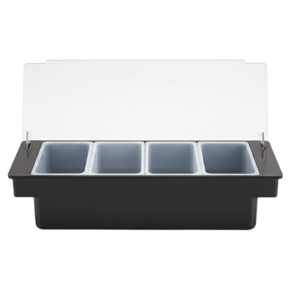 Black Plastic Condiment Holder with Clear Flip Lid & Integrated Carry Handles - 4-Compartment - Food-Safe – Professional Garnish & Topping Station - Premium  from Chabrias Ltd - Just £14.99! Shop now at Chabrias Ltd