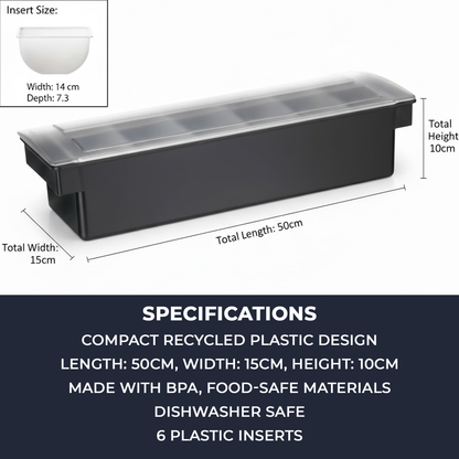 Black Plastic Condiment Holder with Clear Flip Lid & Integrated Carry Handles - 6-Compartment - Food-Safe – Professional Garnish & Topping Station - Premium  from Chabrias Ltd - Just £17.99! Shop now at Chabrias Ltd