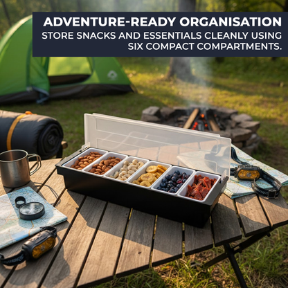 Black Plastic Condiment Holder with Clear Flip Lid & Integrated Carry Handles - 6-Compartment - Food-Safe – Professional Garnish & Topping Station - Premium  from Chabrias Ltd - Just £17.99! Shop now at Chabrias Ltd