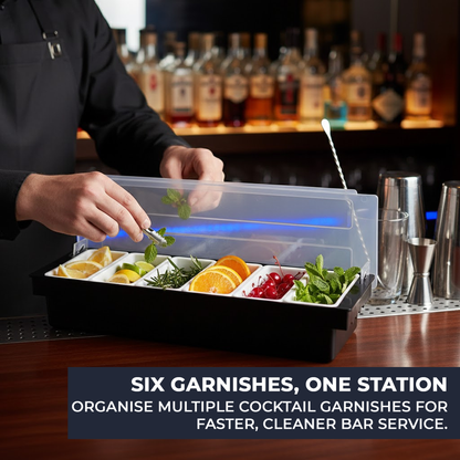 Black Plastic Condiment Holder with Clear Flip Lid & Integrated Carry Handles - 6-Compartment - Food-Safe – Professional Garnish & Topping Station - Premium  from Chabrias Ltd - Just £17.99! Shop now at Chabrias Ltd