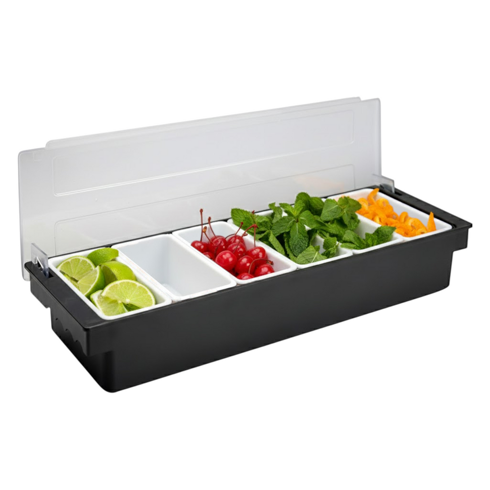 Black Plastic Condiment Holder with Clear Flip Lid & Integrated Carry ...