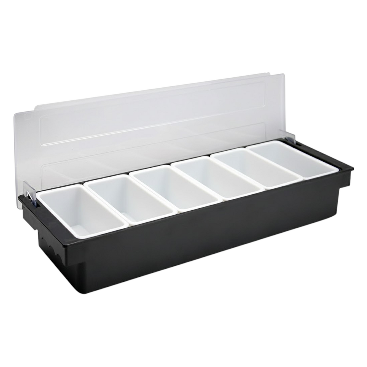 Black Plastic Condiment Holder with Clear Flip Lid & Integrated Carry Handles - 6-Compartment - Food-Safe – Professional Garnish & Topping Station - Premium  from Chabrias Ltd - Just £17.99! Shop now at Chabrias Ltd