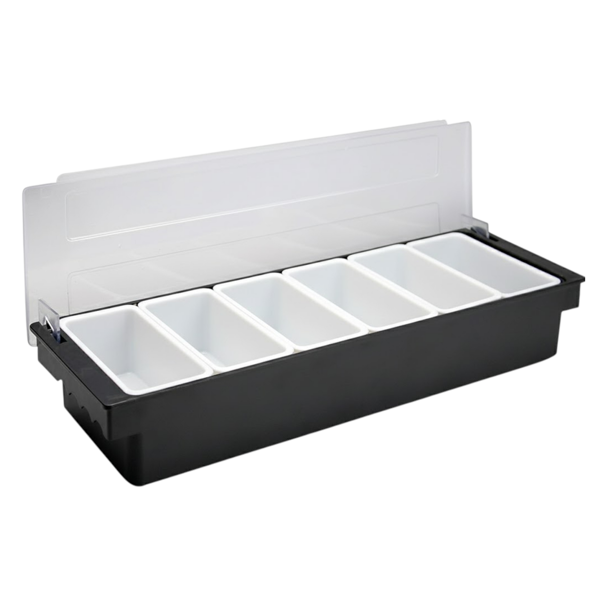 Black Plastic Condiment Holder with Clear Flip Lid & Integrated Carry Handles - 6-Compartment - Food-Safe – Professional Garnish & Topping Station - Premium  from Chabrias Ltd - Just £17.99! Shop now at Chabrias Ltd